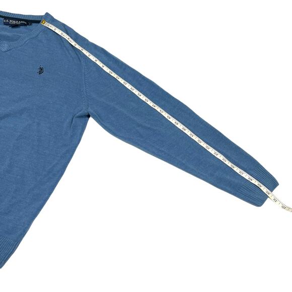 US Polo Assn. Sweater Blue High V-Neck Long Sleeve Knit Pullover Men's Large - Picture 5 of 8